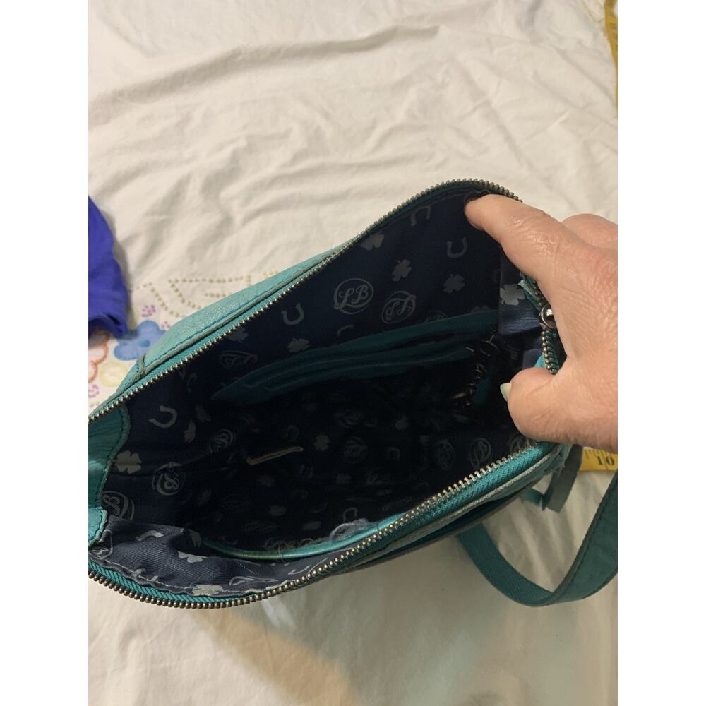 Lucky Brand Turquoise Crossbody Triple Zipper pockets Whipstitch Western Boho - Picture 7 of 12